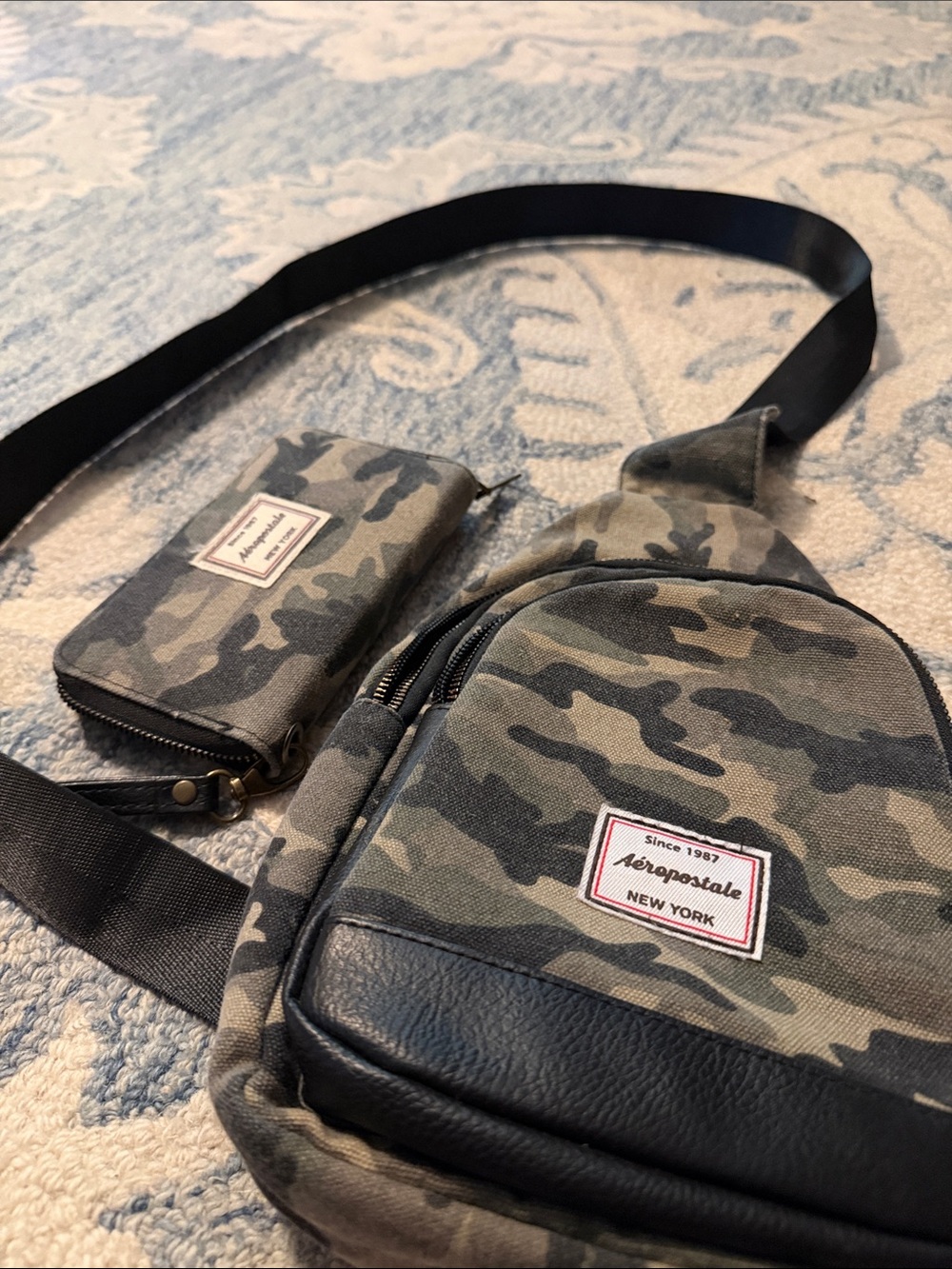 Aeropostale Camouflage Sling Bag and Wallet in Green and Black